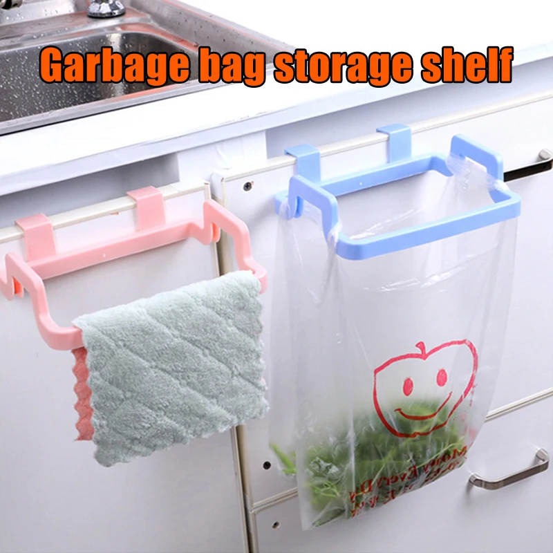 

Punch-free Hanging Cabinet Rack Plastic Trash Rack Cabinet Back Type Portable Garbage Bag Holder Towel Rack