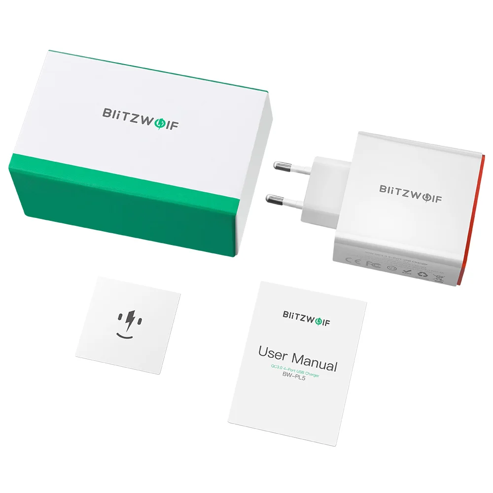 BlitzWolf 4 порта QC3.0 Быстрая зарядка ЕС штекер светодиодный светильник 30 Вт 2.4A USB дорожное настенное зарядное устройство Power3S для iPhone Android для N-Swich