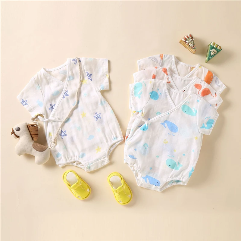 Летняя Милая новая детская одежда Bebe, комбинезоны, хлопковые кимоно с короткими рукавами, детская одежда для мальчиков и девочек