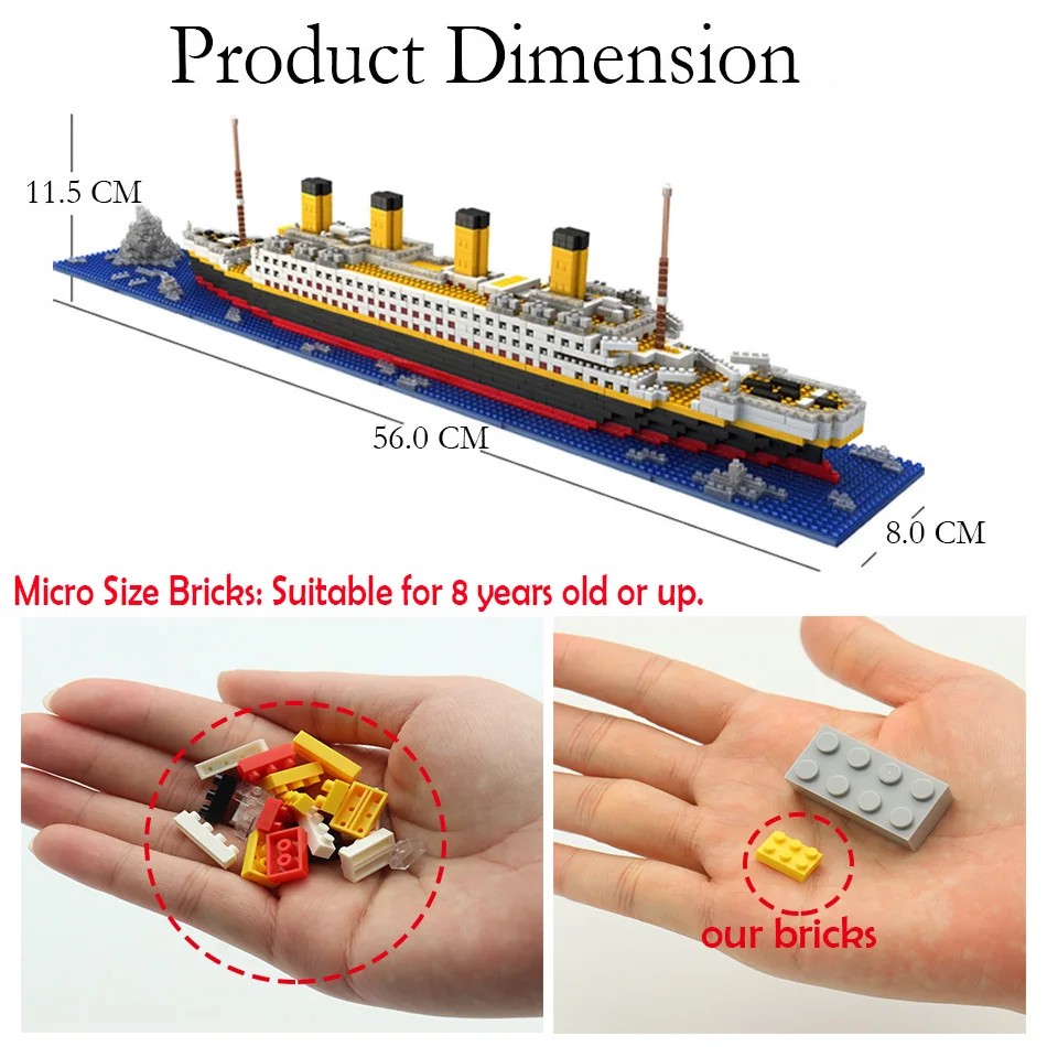 

1860pcs RMS Titanic Model Large Cruise Ship/Boat 3D Micro Building Blocks Bricks Collection DIY Toys for Children Christmas Gift