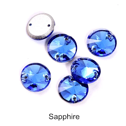 T206-Sapphire 40pcs AAAAA Quality 12mm Round Rivoli Glass Sew On Rhinestones Flatback Crystal Sewing Strass for DIY Wedding Dress B1248 - Цвет: T206-Sapphire