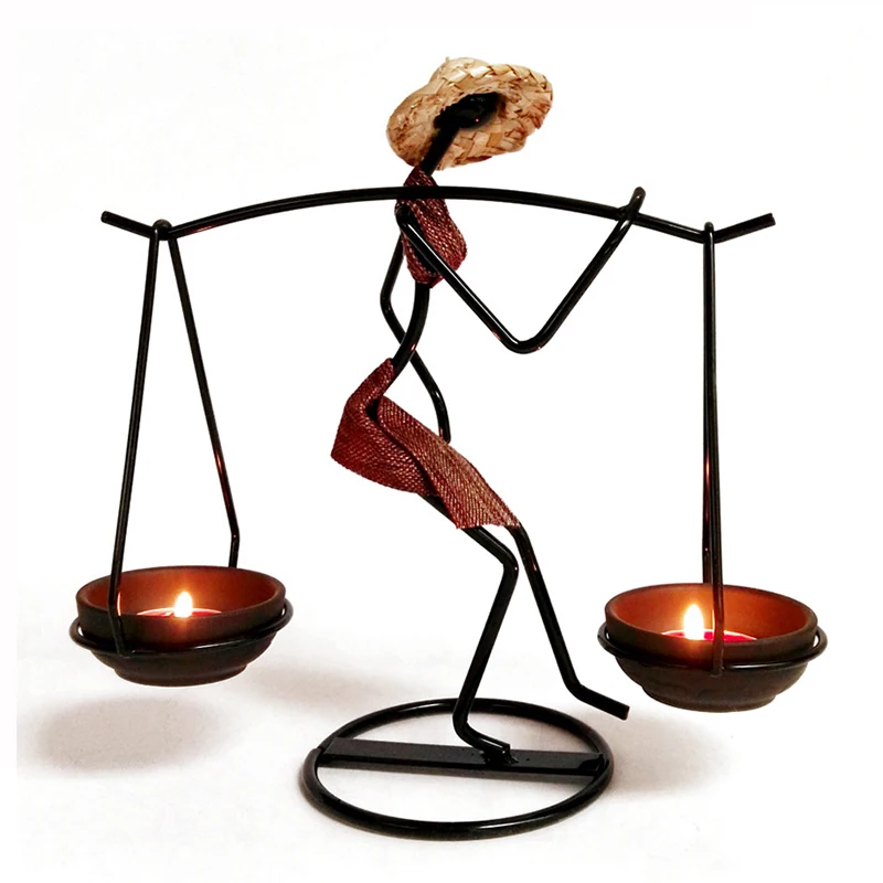 Подсвечник ручной работы с вязаной соломенной шляпой металлический женский