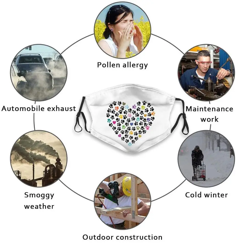 

Paw Heart Colorful Design Adult Kids Anti Dust Filter Diy Mask Paw Dog Cat Heart Colors Love Dog Lover Cat Lover Pets Animals