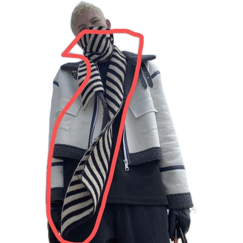

UMI MAO Dark Wind Soft Striped Scarf Simple Black White Warm Autumn Winter Imitation Cashmere Scarf Y2K