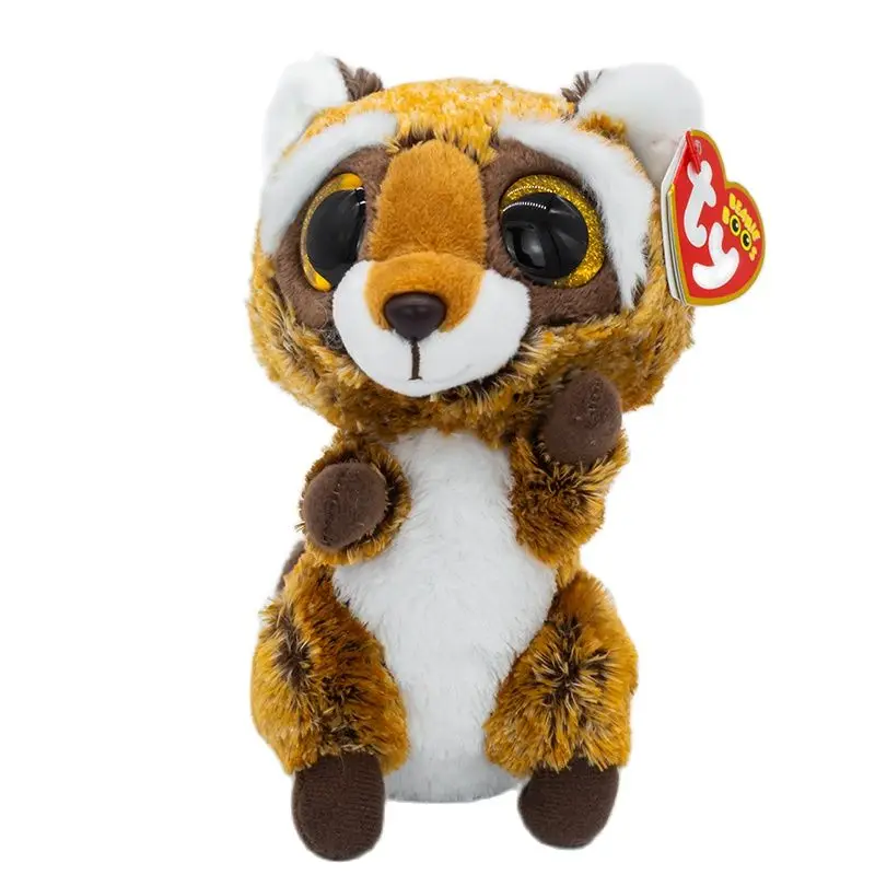 

New 6" 15cm Ty Big Eyes Stuffed Peas Plush Animal Soft Rose Ti Brown Raccoon Doll Collection Boys Girls Birthday Christmas Gifts