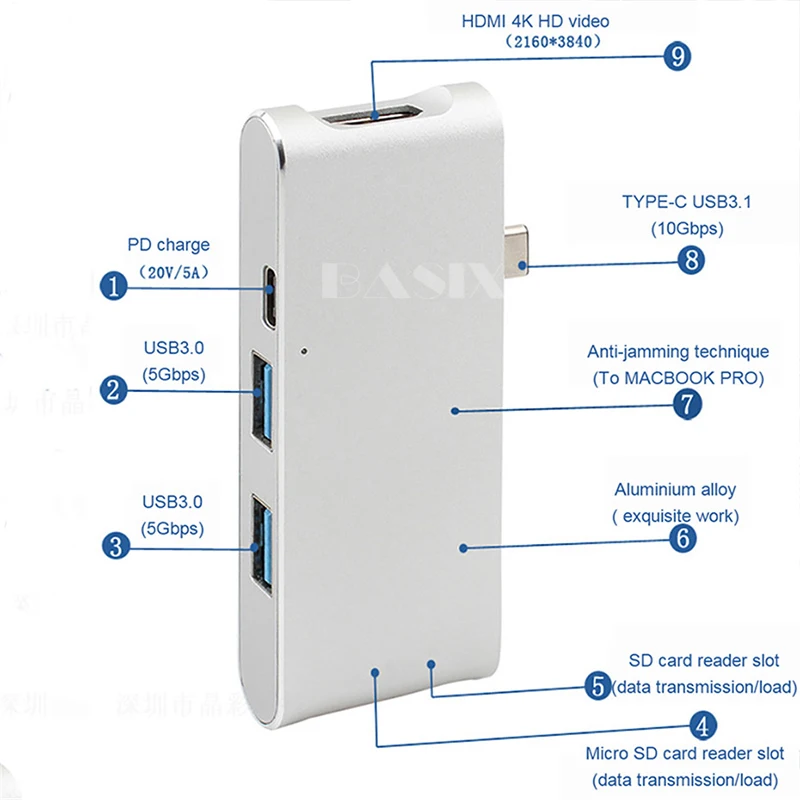 BKSCY Тип C концентратор Usb к HDMI 4K адаптер SD TF кард ридер USB 3 0 type зарядный для MacBook Pro