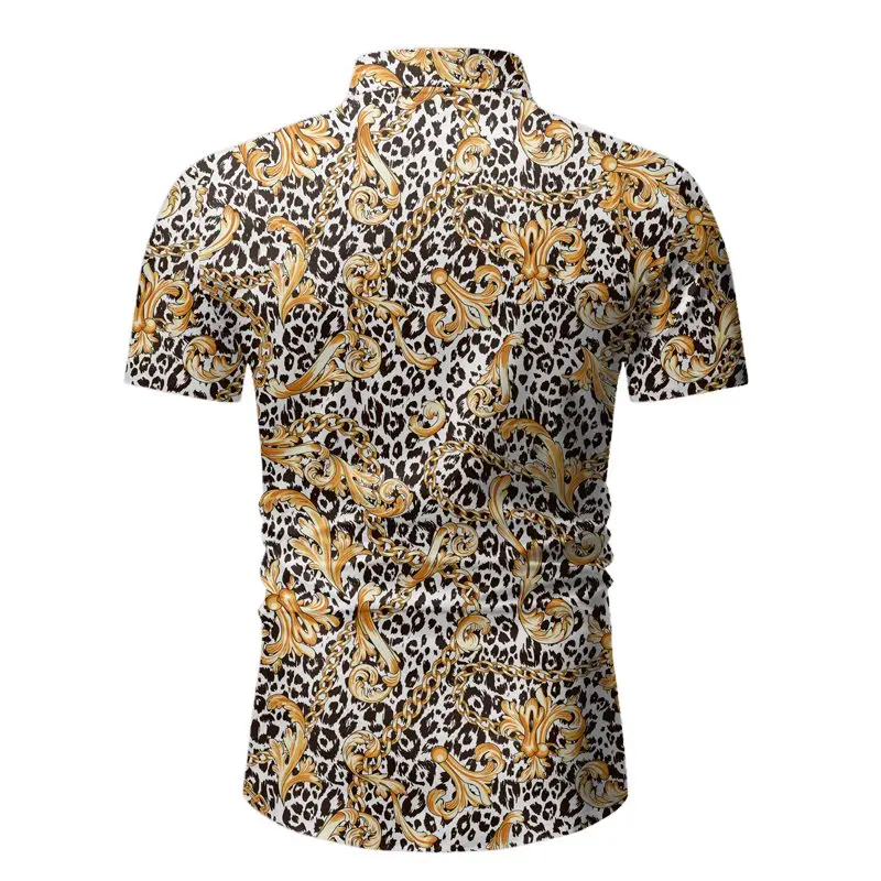 

Loldeal Men Short-sleeved Shirt Fashion Lapel Cotton Blend Comfortable Printing Slim Lapel Casual