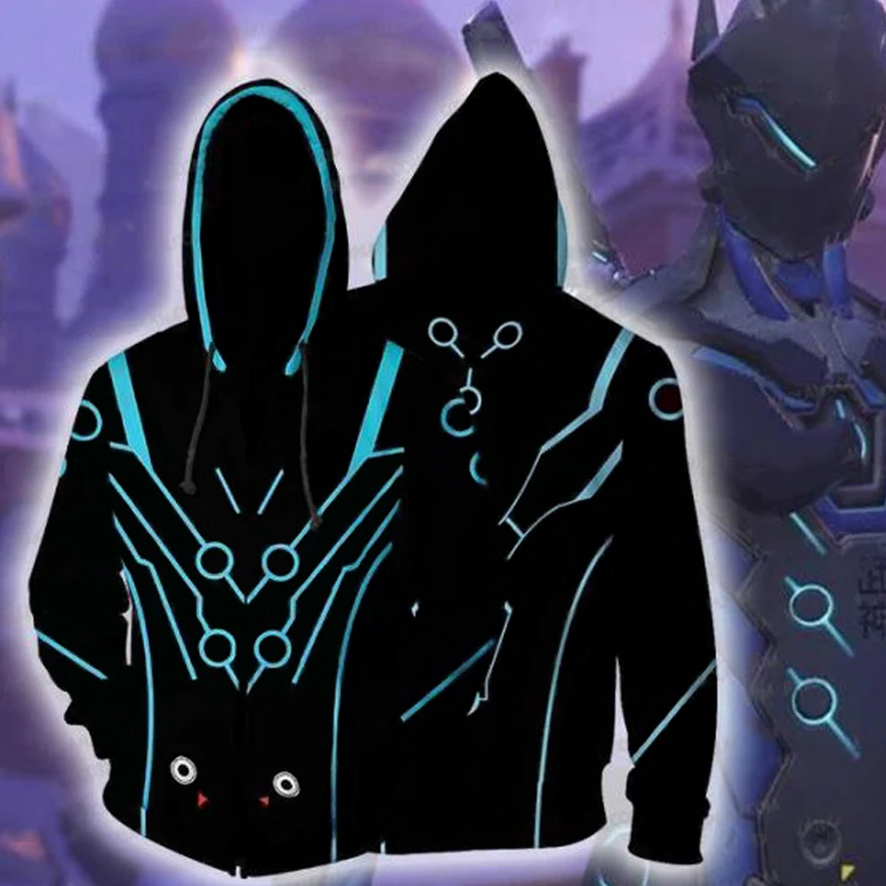 Худи с 3D-принтом Game OW толстовки капюшоном для косплея Genji Tracer Hanzo Lucio Dva