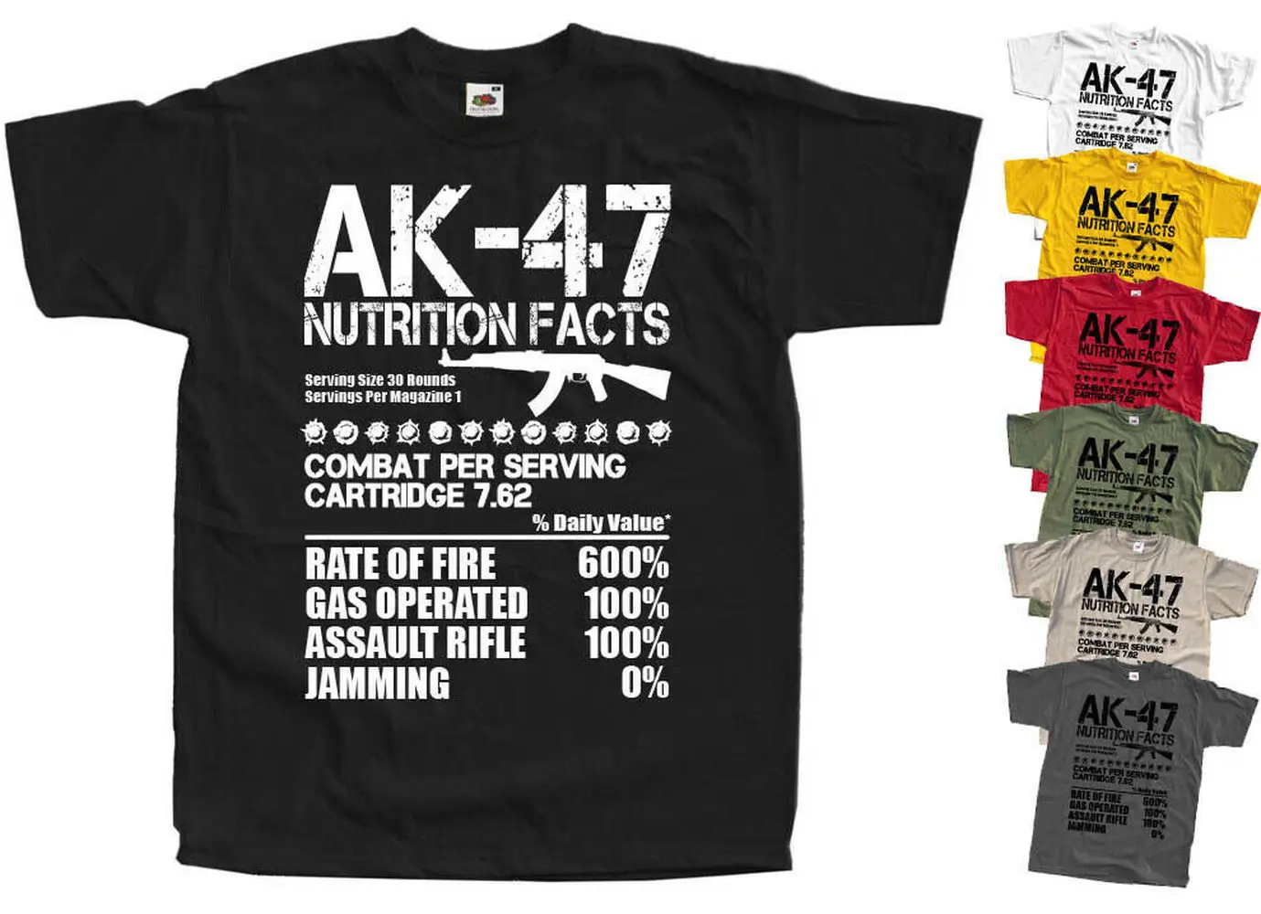 Camiseta divertida de algodón para hombre, camisa de manga corta con cuello redondo, AK-47 ruso Kalashnikov, Rifle de asalto, Nutrition Facts, novedad de S-3XL