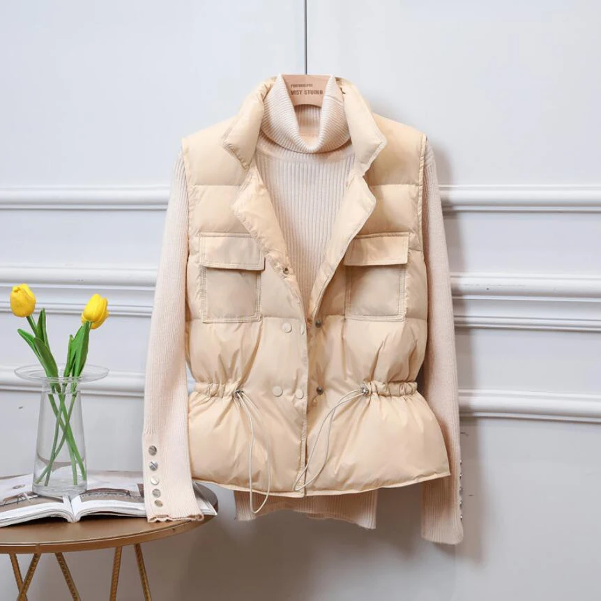 

2020 Winter Light Down Thick Vest Women Short Windproof Lightweight Warm Waistcoat Female White Duck Down Down Coat Sleeveless