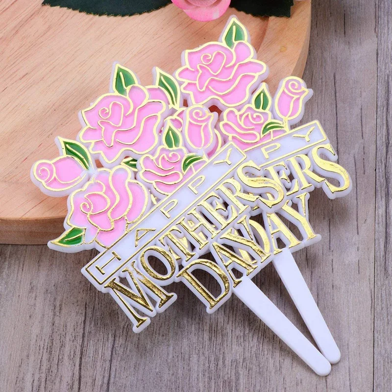 

10 Pieces Happy Mother's Day Cake Decoration Cupcake Insert Card Cupcake Decoration Insert Supplies-Pink