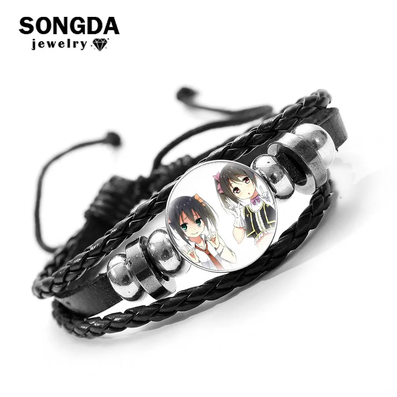 

Anime Watamote Kuroki Tomoko Punk Leather Bracelet Nico Tanigawa Cartoon Figure Glass Cabochon Snap Buckle Bracelet Jewelry Gift