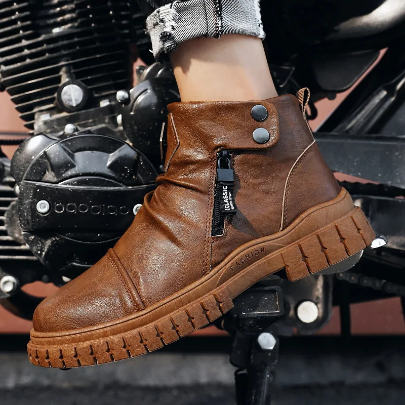 

Chelsea Boots High Gang Winter Set of Feet Bare Boots Thick Bottom Men Motorcycle Boots Leather Shoes Breathable New Product