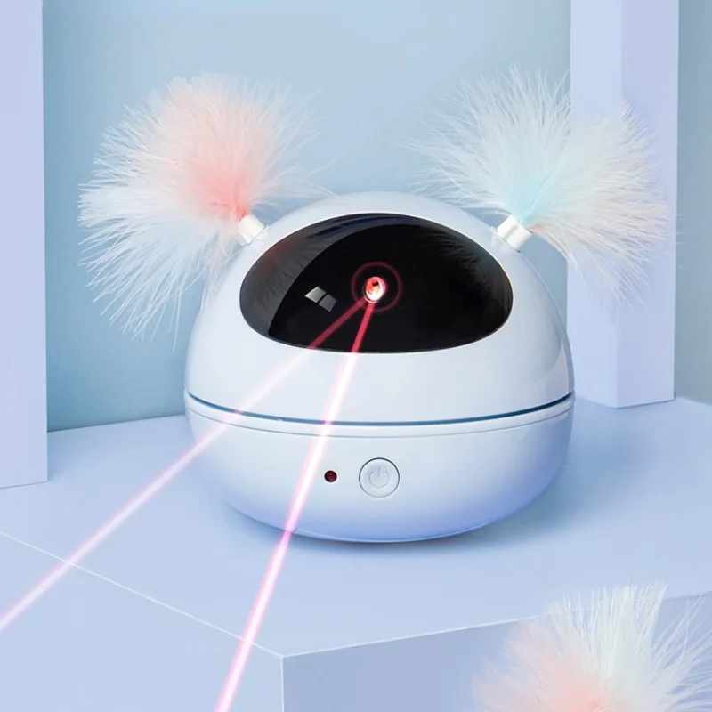 Juguete l&aacute;ser autom&aacute;tico para gatos con pluma, Robot interactivo el&eacute;ctrico giratorio de 360 grados, suministros inteligentes para gatos-1