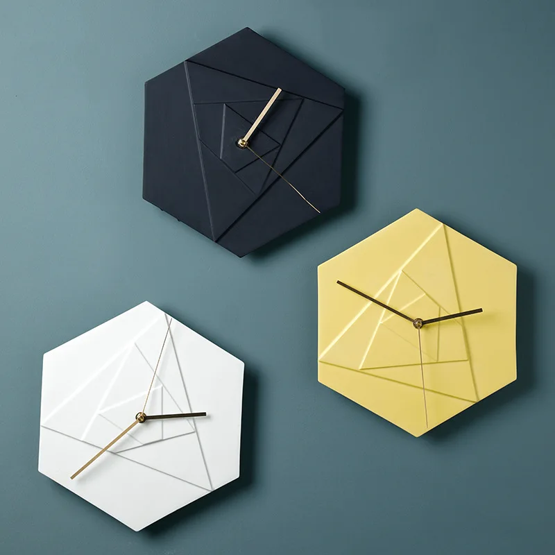 

Nordic modern simple wall hanging room personality creative fashion macaron hexagonal bedroom mute clock clock