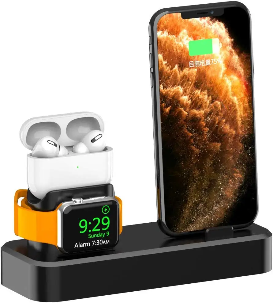 3 в 1 Qi быстрая Беспроводная Силиконовая Подставка для зарядки iWatch 12345 и Airpods Pro/iPhone