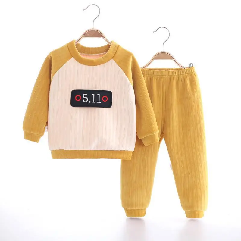 

Autumn New Children Clothes Set Long Sleeve Pullover Sweatshirt + Pants 2pcs Thicken O Neck Fleece Warm Boys Girls Outfits