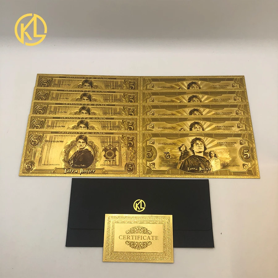 HOT 10pcs/lot Classic Memory souvenir collection of Magician 24K gold Banknotes for game playing with COA and envelope - Цвет: HP2