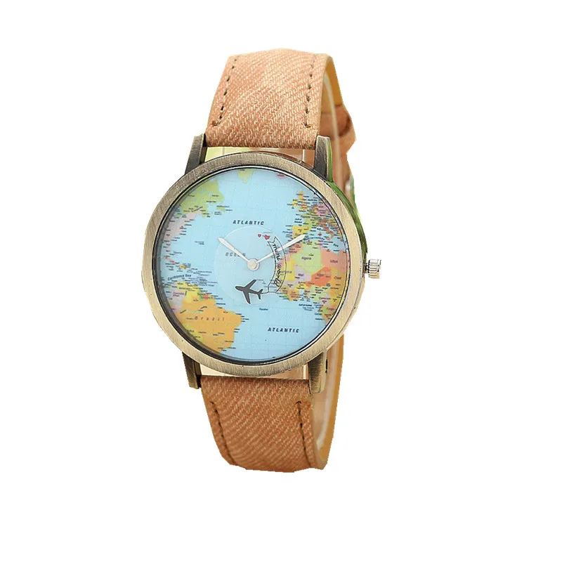 

Hot Sale Mini World Fashion Quartz Watch Men Unisex Map Airplane Travel Around The World Women Leather Dress Wrist Watches