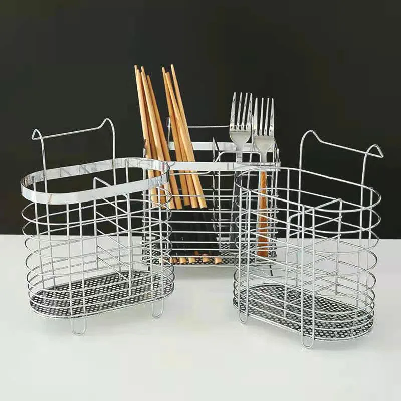 

Portable Chopsticks Cage Spoon Storage Box Kitchen Rack Cutlery spoon Drainer Kitchen Organizer- Silver