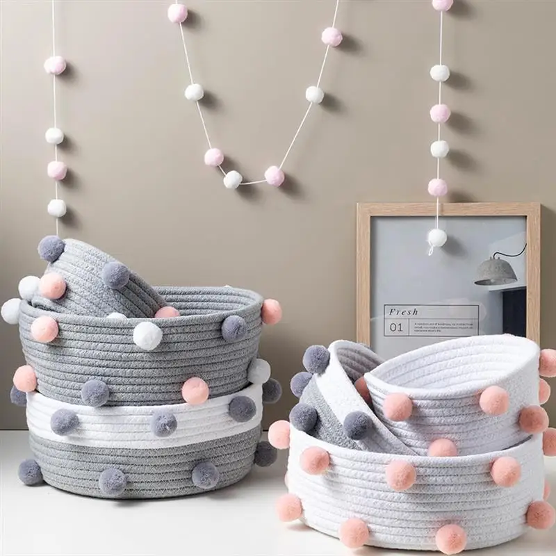 

Storage Basket Cotton Rope Woven Sundries Storage Box Desktop Cosmetic Containers for Makeup Keys Books Kids Toys