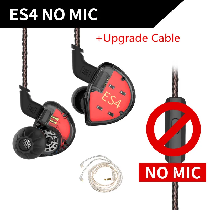 black no mic silver KZ ES4 1BA+ 1DD гибридные наушники-вкладыши Hifi Динамический драйвер шумоподавление Гарнитура замена кабеля AS10 ZSX ZST ES3 ZSN - Цвет: black no mic silver