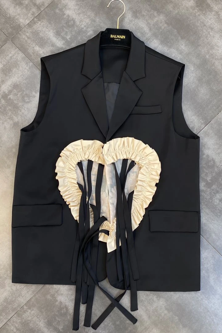 

2021 Summer New Lapel Sleeveless Three-Dimensional Peach Heart Pattern Tassel Suit Vest Trendy Women