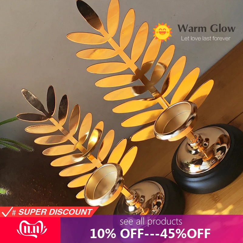 

Бесплатная доставка, золотой подсвечник в виде листьев из металла в скандинавском стиле, украшение для дома