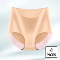 4pcs womens panties high waist underwear sexy lingerie ice silk briefs seamless girls underpants slimming knickers intimates