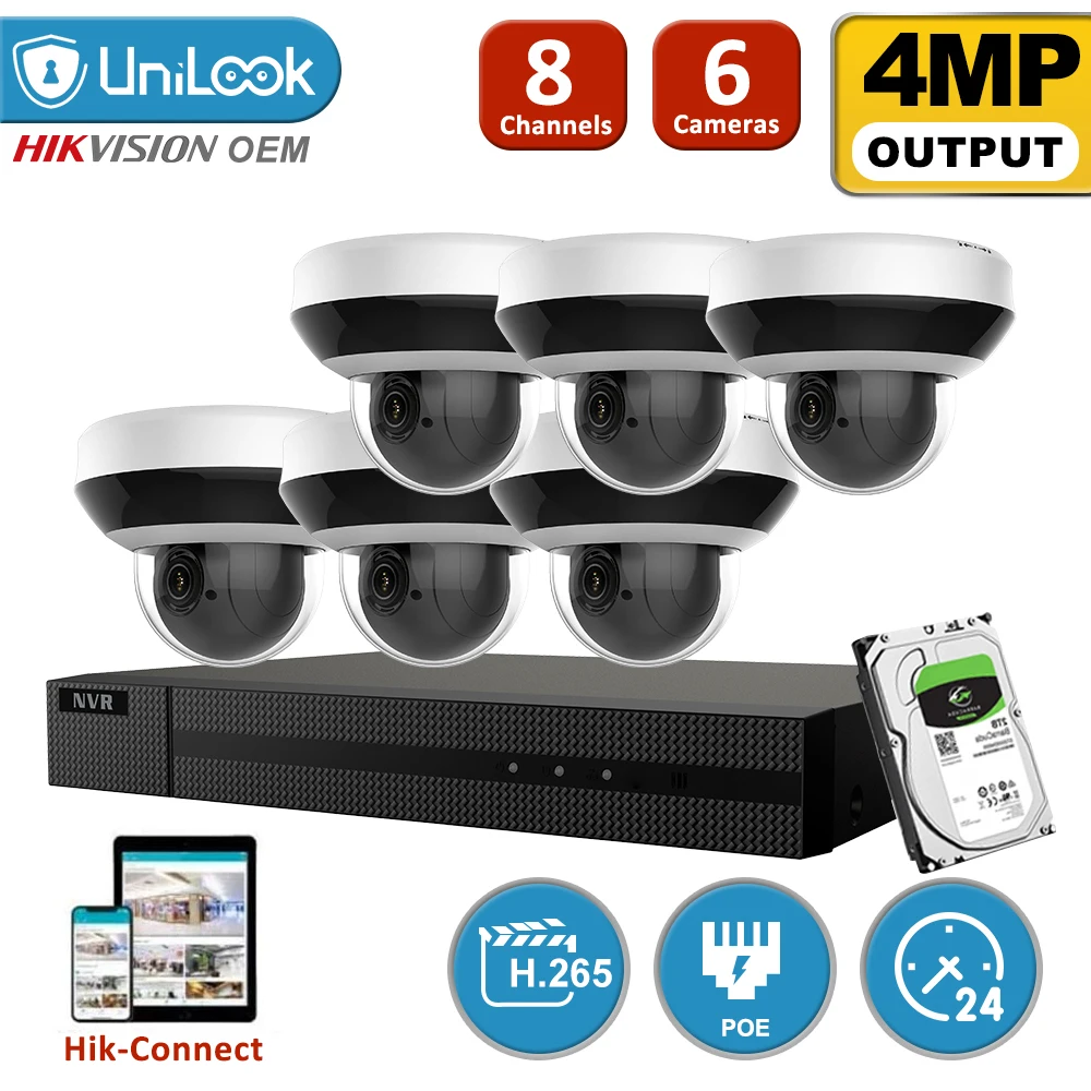 Hikvision OEM продукт 8CH NVR 6 шт. 4MP IP камера Поддержка 4х зум Встроенный микрофон H.265