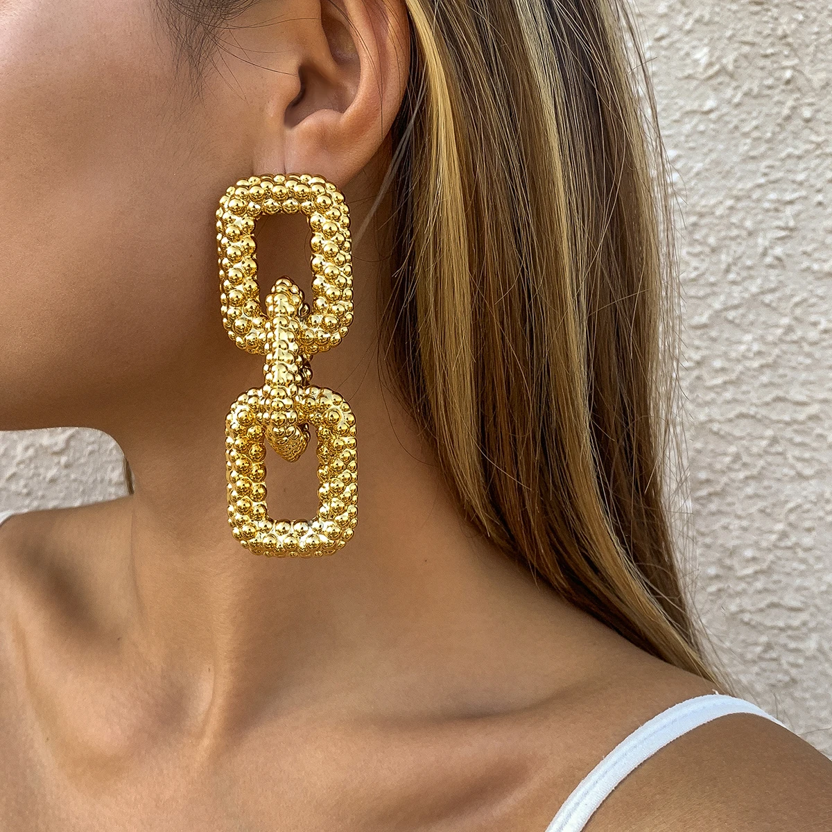 

Lacteo Hip Hop Gold Color Geometric Drop Earrings For Women Exaggerate Multi Layer CCB Square Earrings Party Jewelry Accessories