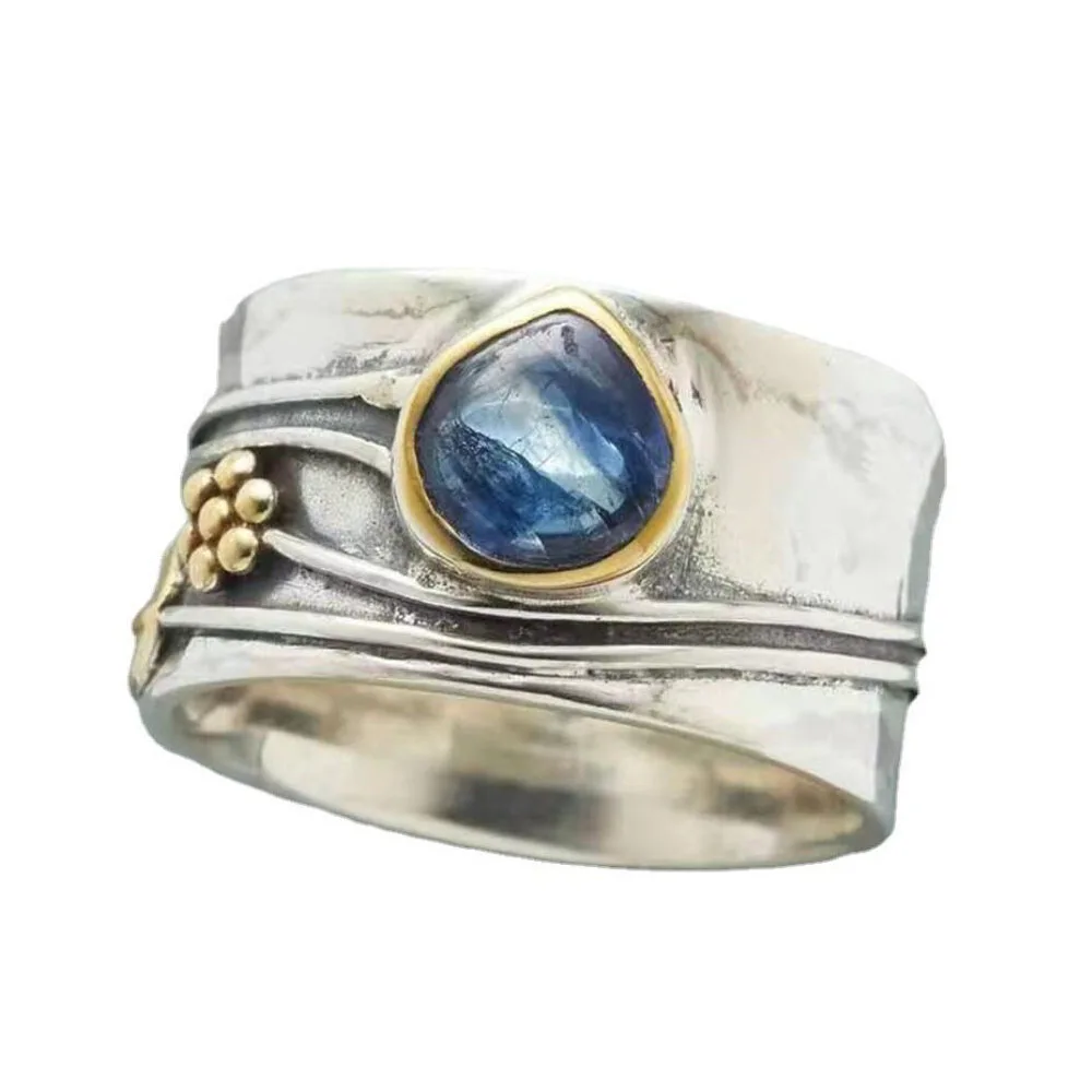 

Vintage Bohemian Ring Carved Flower Leaves Water Drop Crystal Inlaid Wide Face Finger Ring Jewelry Accessories For Women Gift
