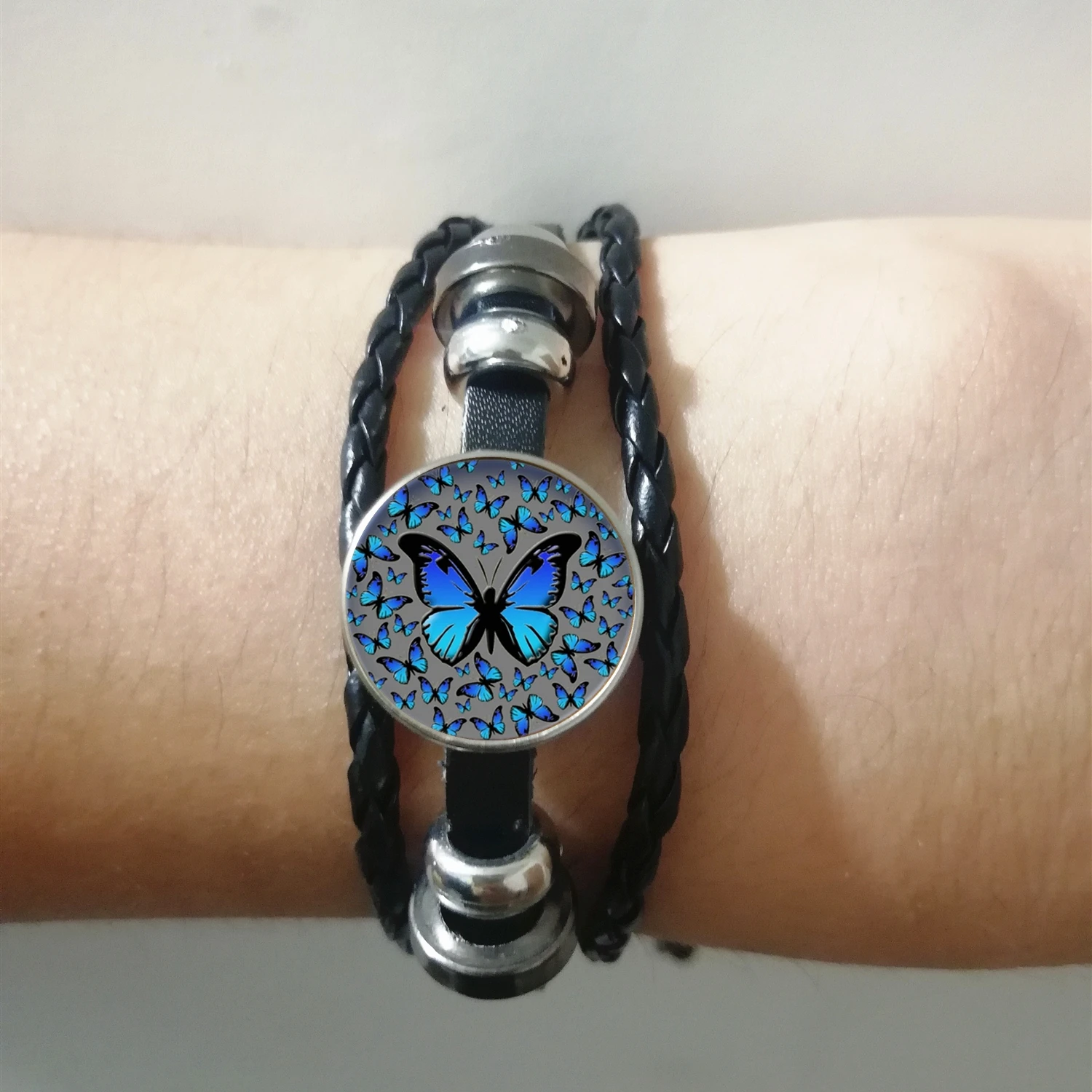 2019 Новая модная Популярная синяя веревка с бабочками кожаный плетеный браслет на