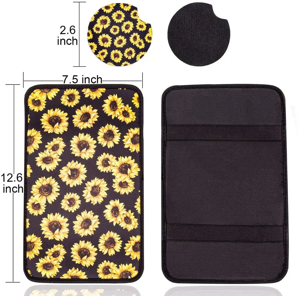 

Vehicle Center Console Armrest Cover Pad Universal Fit Soft Stylish Sunflowers Pattern Comfort Center Console Armrest Cushion
