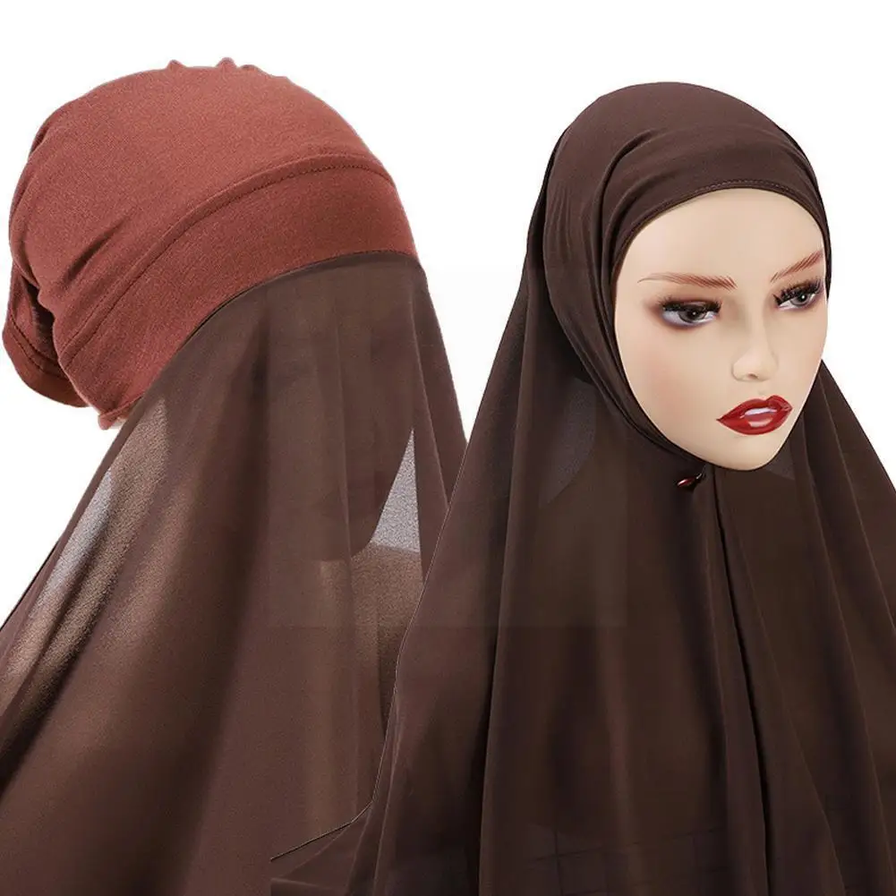 

1pc Chiffon Hijab Scarf For Women Veil Instant Hijab Muslim Ladies Fashion Islam Hijab Cap Scarf Female Musulman Wrap Heads X8s6