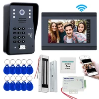 7 wifi video doorbell system wireless video door intercom phone kits rfid keyfob password ir camera mobile phone app unlock