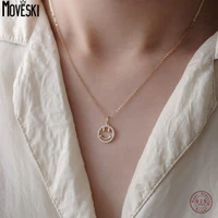 moveski real 925 sterling silver korean cute smiley necklace for women plating 14k gold fine jewelry minimalist accessories