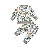 autumn unisex baby clothes casual set forest animal print long sleeve round neck pullover sweatshirts elastic waist trousers