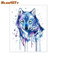 ruopoty blue wolf paint by number kits animals diy canvas oil painting by number with wooden frame for bedroom