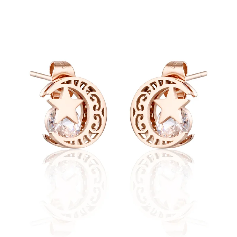 Нержавеющая сталь луна и звезды очарование серьги кольца для женщин из розового