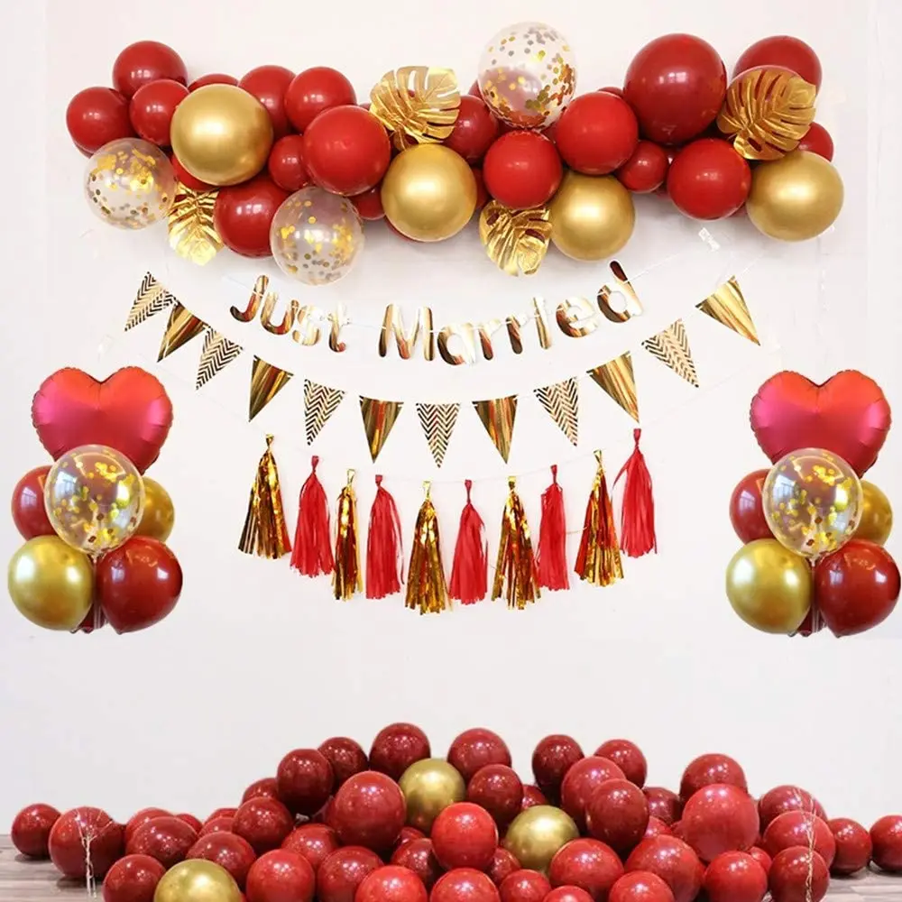 Kit de arco de guirnalda de globos rojos, 102 piezas, confeti dorado transparente, globo blanco para suministros de fiesta de cumplea&ntilde;os y boda-3