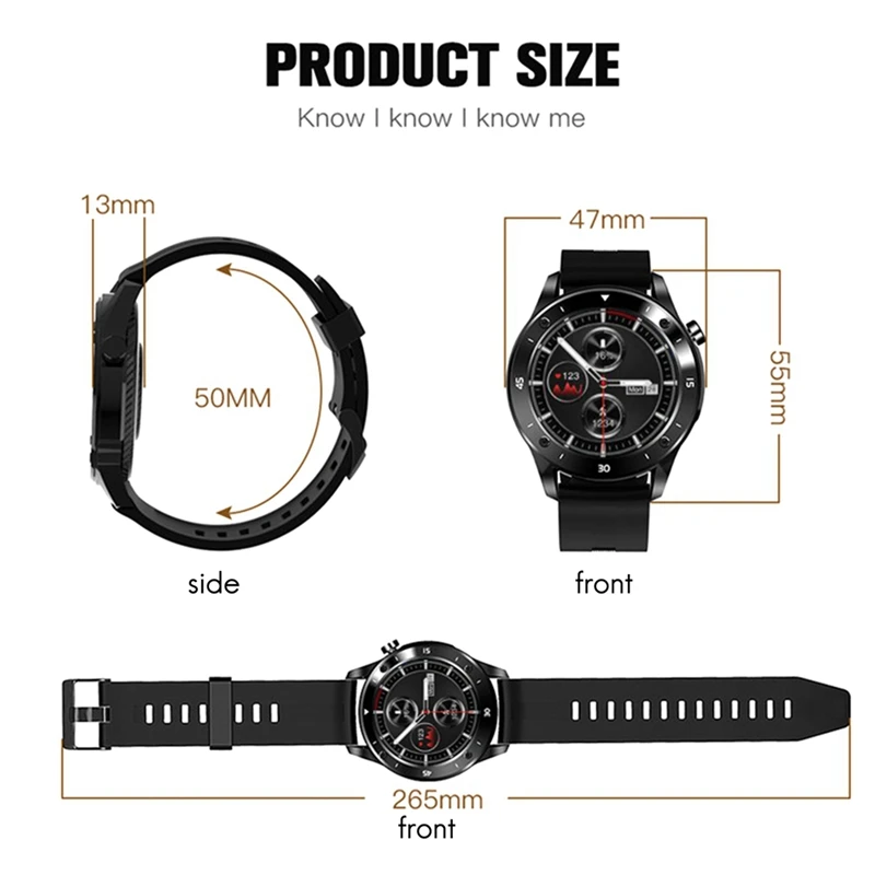 

F22 GPS Smart Watch Full Press Screen Sports Men Women Smartwatch Heart Rate Blood Pressure Fitness Tracker IP67(Black)