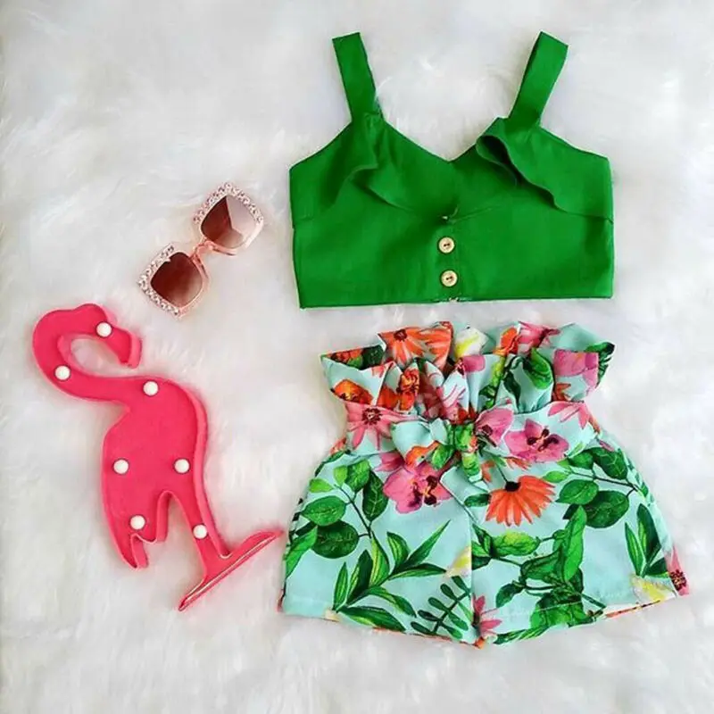 

Summer Toddler Baby Girls Floral Vest Crop Tops Short Pants Outfits Clothes Set