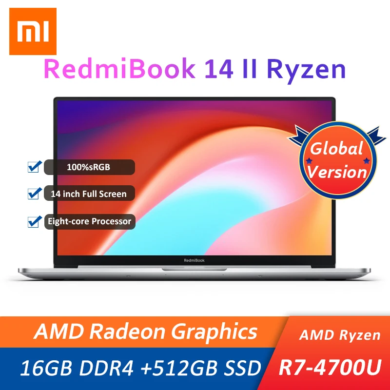

Ноутбук Xiaomi RedmiBook 14 II, AMD Ryzen 7 4700U, 16 ГБ DDR4 + 512 Гб SSD, 14 дюймов FHD 100% sRGB, ультралегкий металлический корпус, ПК