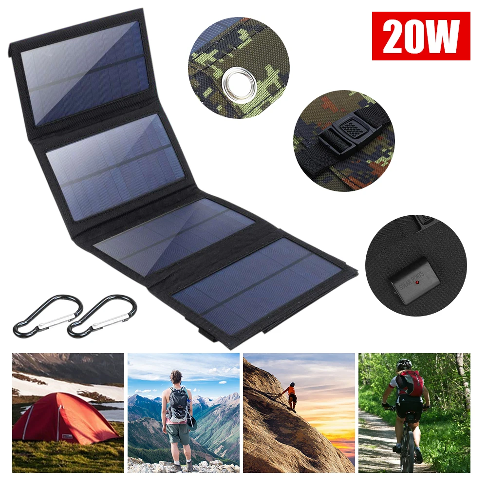 20W USB Foldable Solar Panel Flexible 5V2000mAh Battery Charger Portable For Hiking Smartphone Charging Batter | Обустройство дома