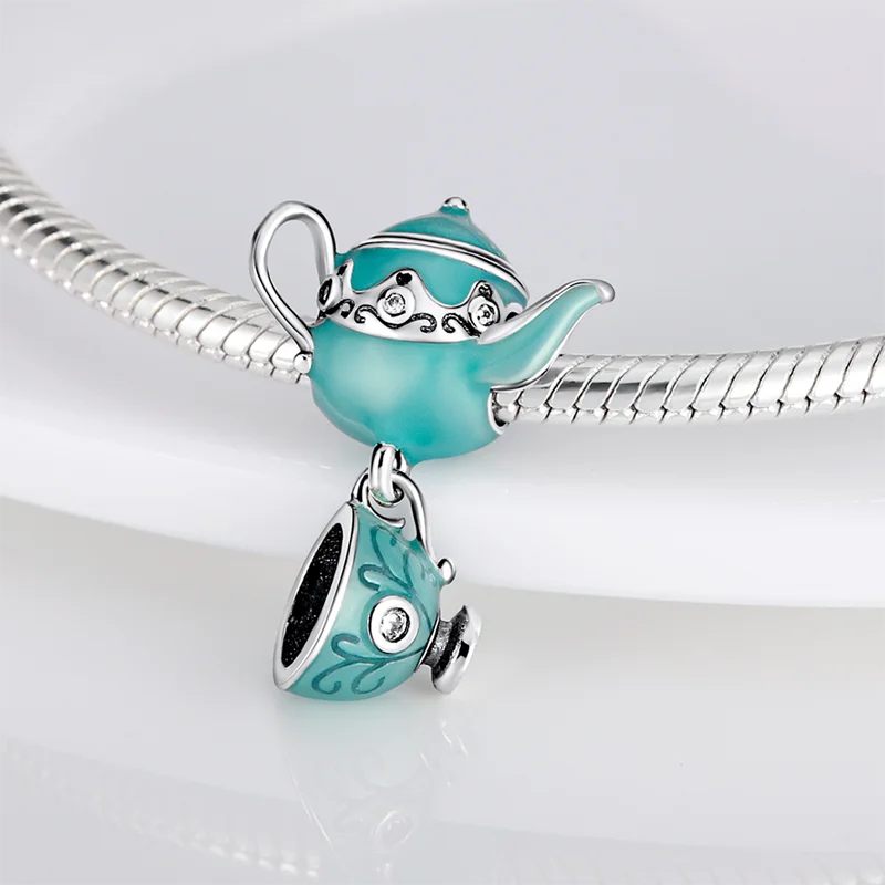 

silver color charms Fit Original Pandora Bracelet Necklace Teacup teapot beaded silver color Pendant Beads Women Fine Jewelry