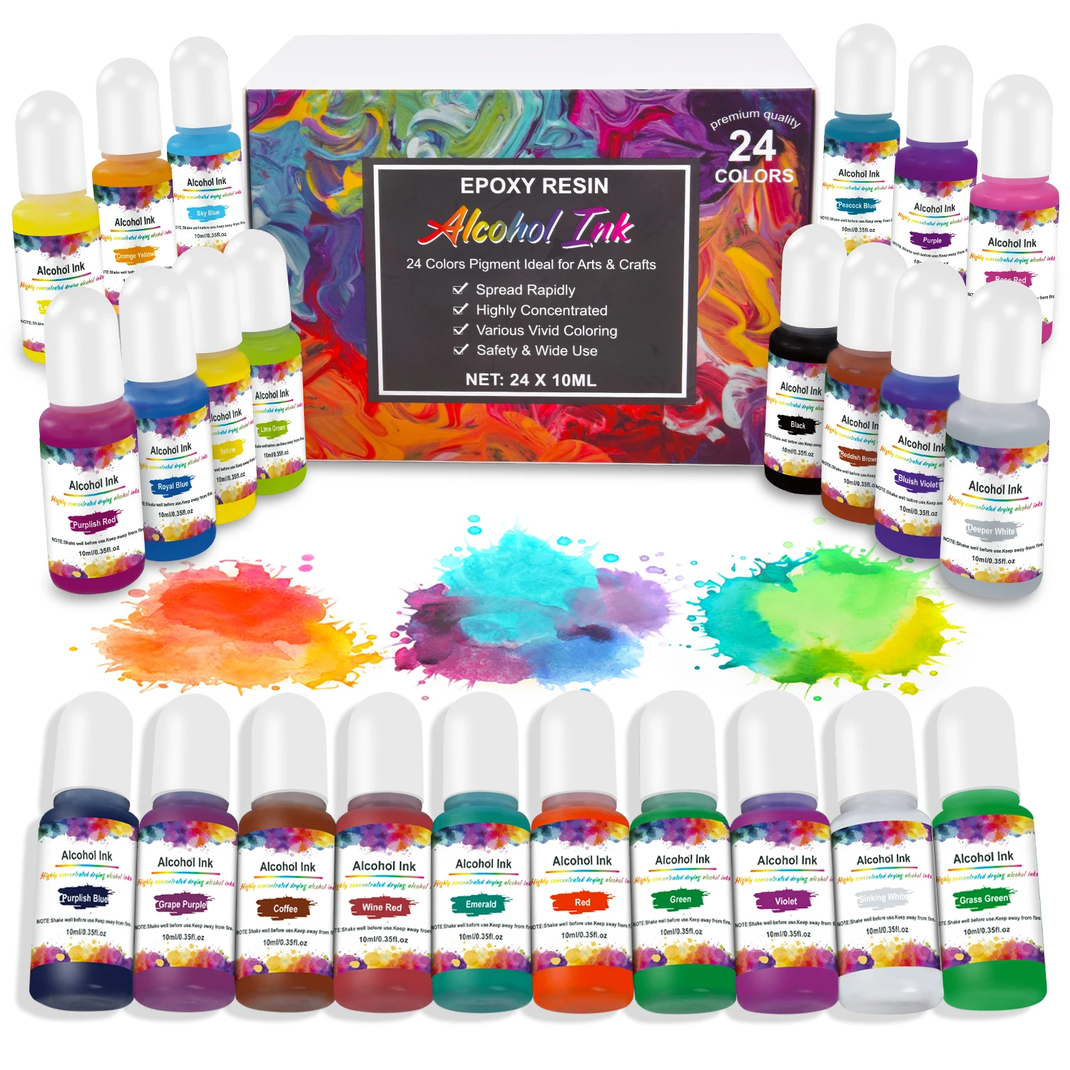 24 Color/Set 10ml Epoxy Resin Pigments Halo Dye DIY Candle Soap Art Ink Alcohol Colorant Diffusion UV Resin DIY Jewelry Making