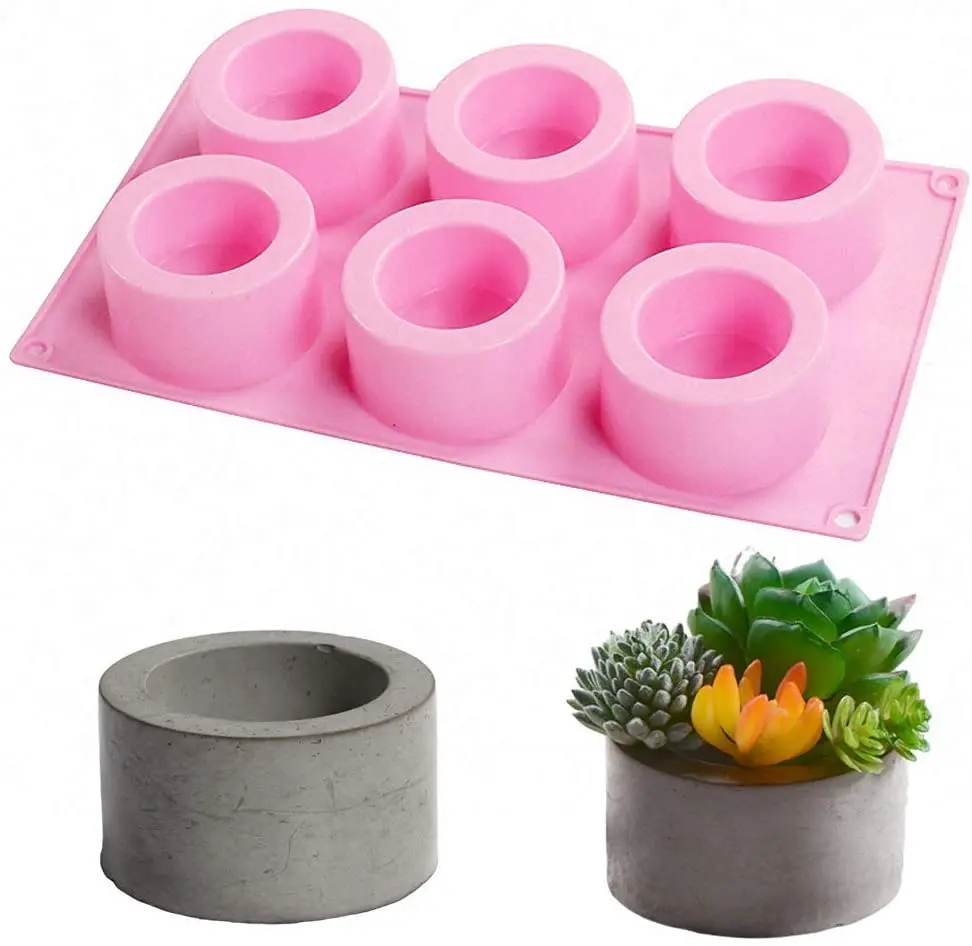 

6 Holes Silicone Concrete Molds Flower Pot Cement Mold Planter Succulent Plant Gypsum Flowerpot Holder Home Decor DIY Clay Mould