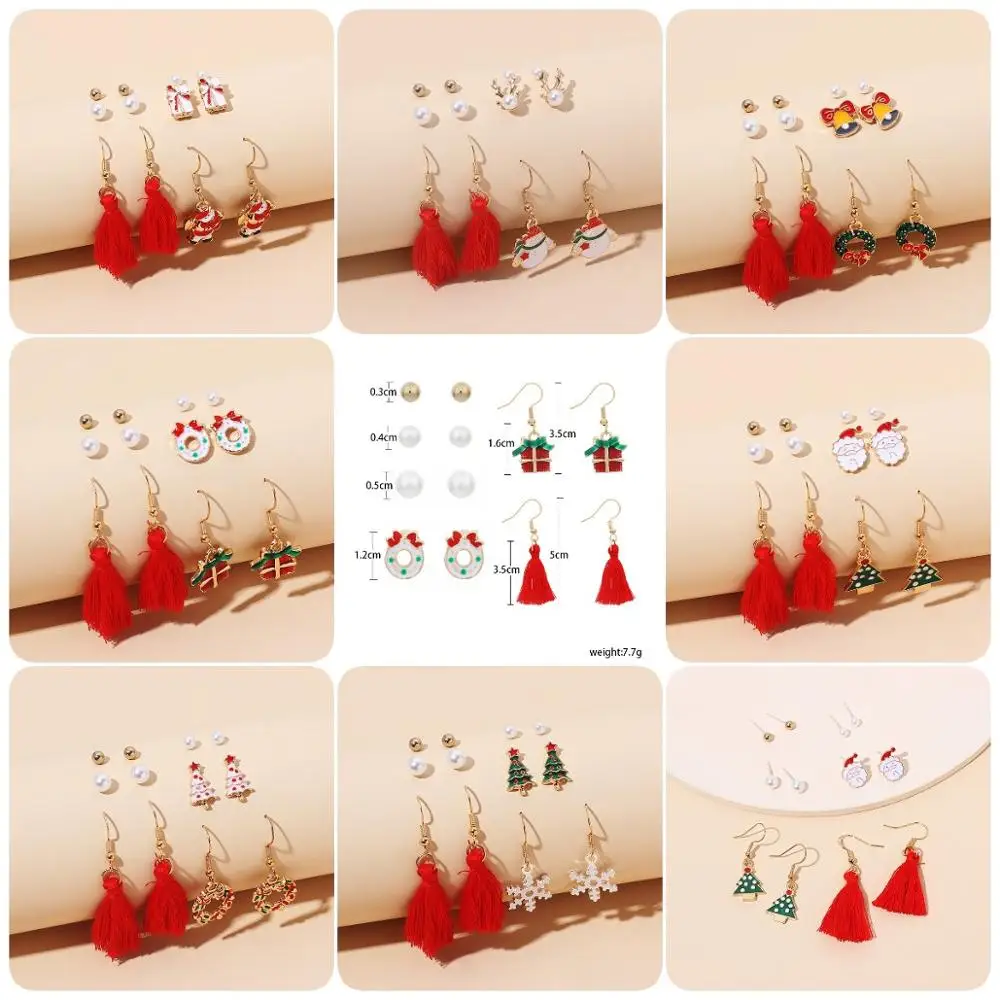 

Christmas Cartoon Pearl Tassel Combination Set Of Earrings Fashion Cute Ins Style Earrings