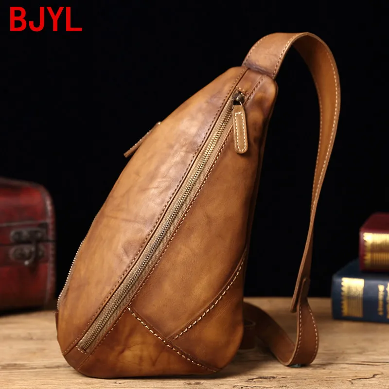 Vintage Leather Men's Bag Leather Chest Bag Casual Messenger Bag Retro Shoulder Bag Fashion 2020 New Small Bag Soft Men Cotton